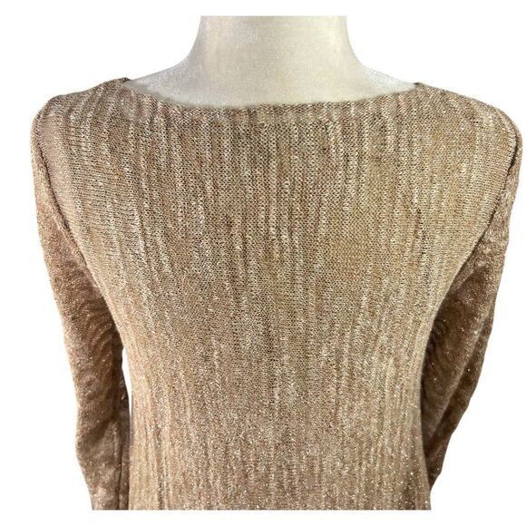 Lafayette 148 Gold Metallic Sweater Top in Linen Blend Mesh Knit Size Small - Picture 7 of 14